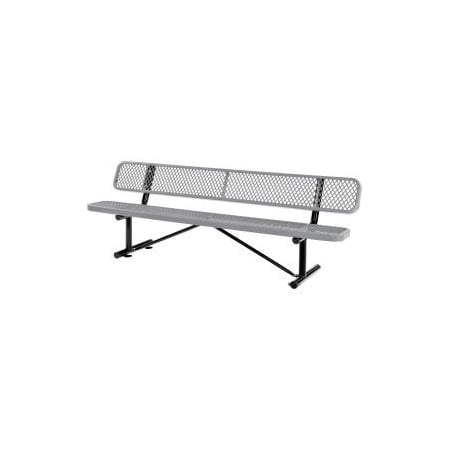 8 Ft. Outdoor Steel Bench With Backrest - Expanded Metal - Gray
